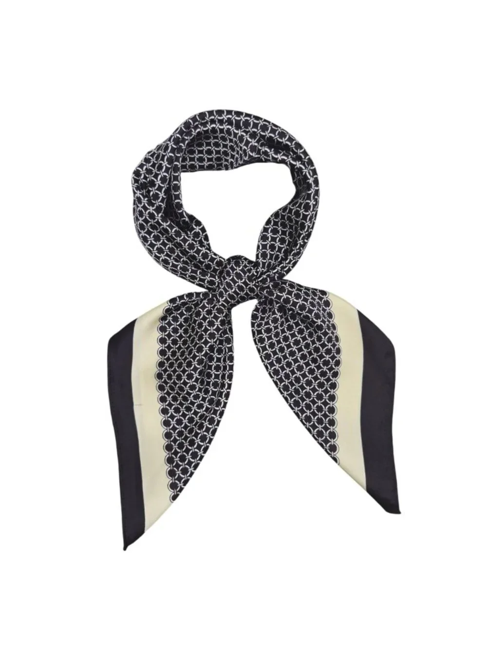 ✨Luxurious Silky Square Scarf Bandana Black Beige Geometric Chain Print Wrap New